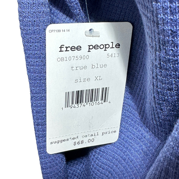Free People Bondi Long Sleeve cropped Blouson Thermal Top True Blue Women XL NWT - Picture 12 of 13